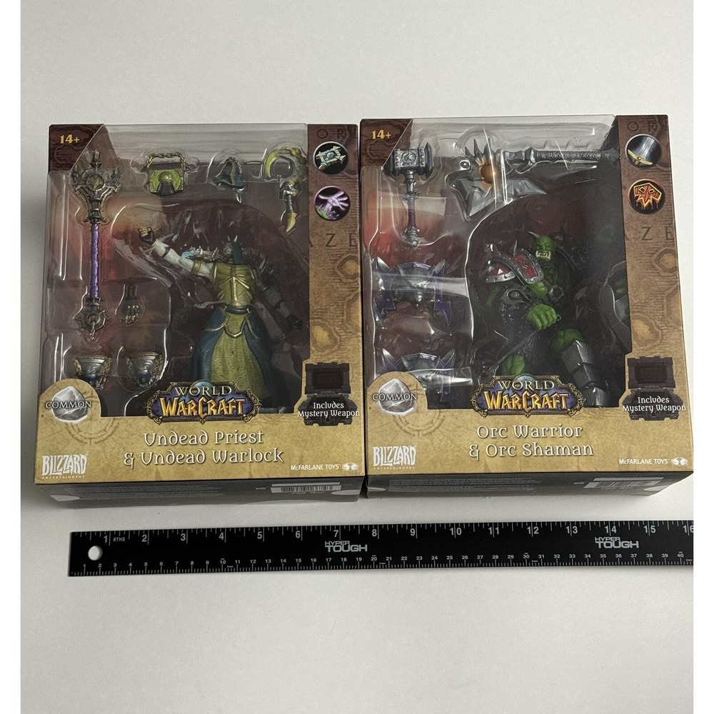 Mcfarlane World Of Warcraft Undead Priest Warlock & Orc Warrior Figure SEALED